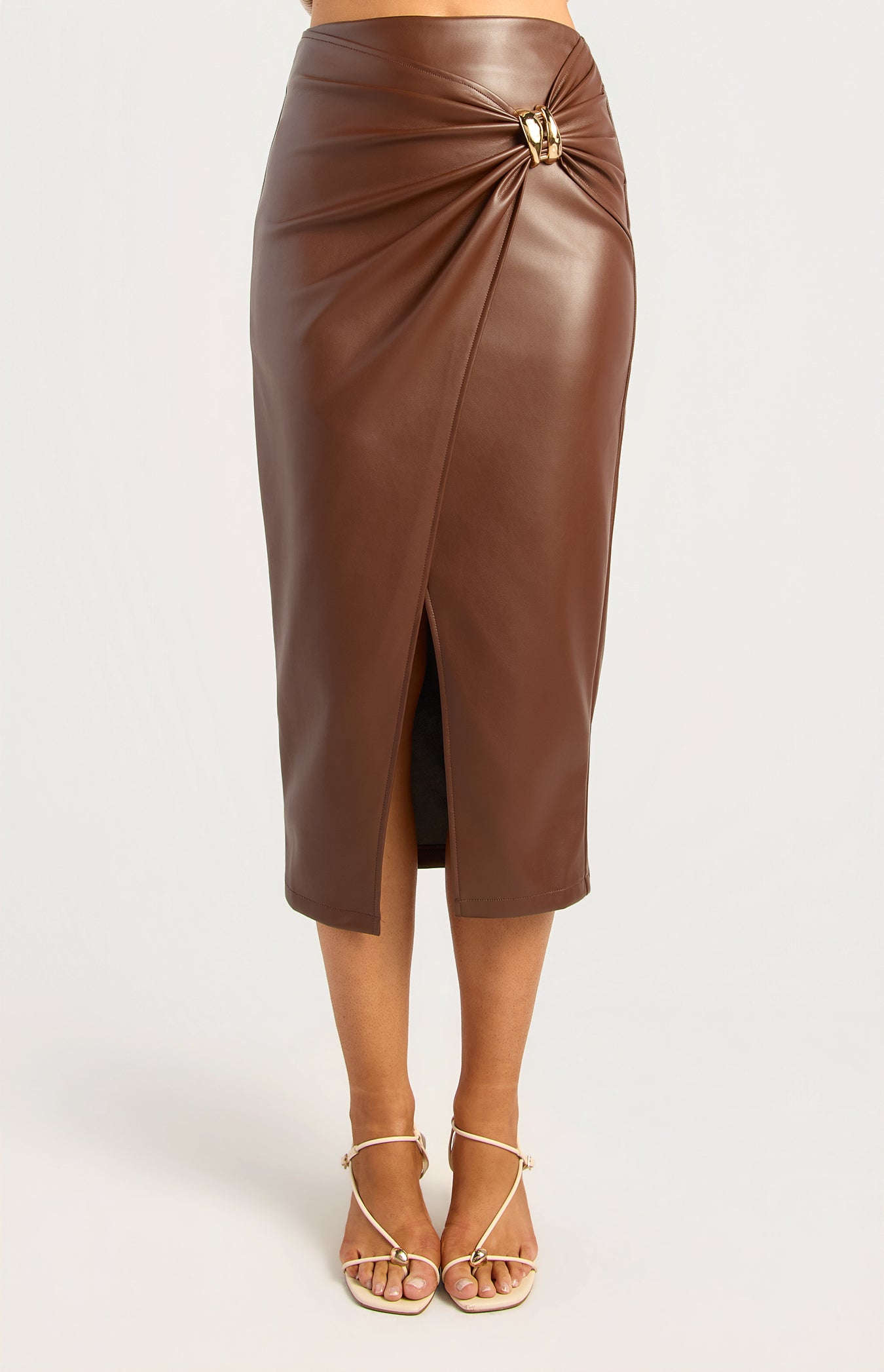Stella Faux Leather Skirt - Chocolate by Artikle Clothing