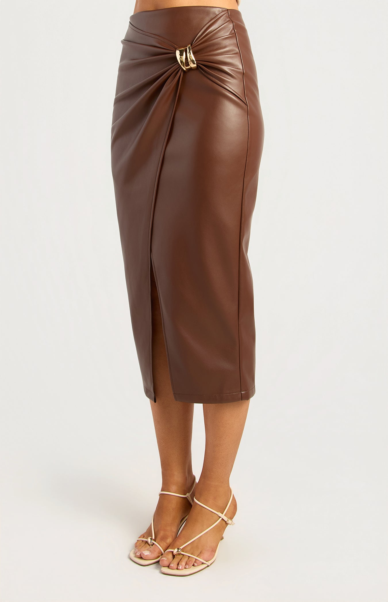 Stella Faux Leather Skirt - Chocolate by Artikle Clothing
