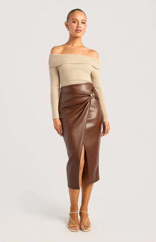 Stella Faux Leather Skirt - Chocolate by Artikle Clothing