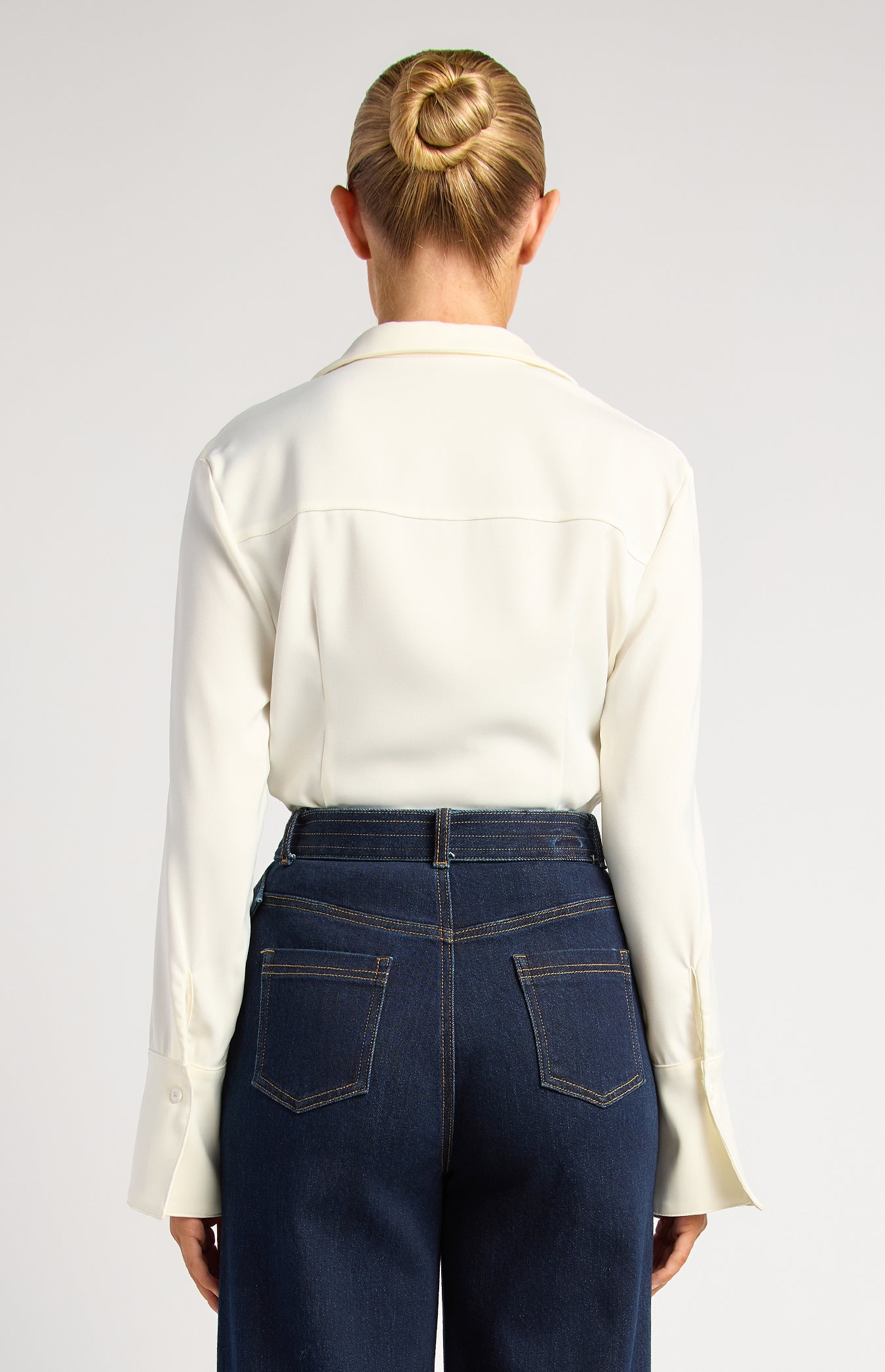 Grace Double Button Flair Cuff Satin Shirt - White by Artikle Clothing
