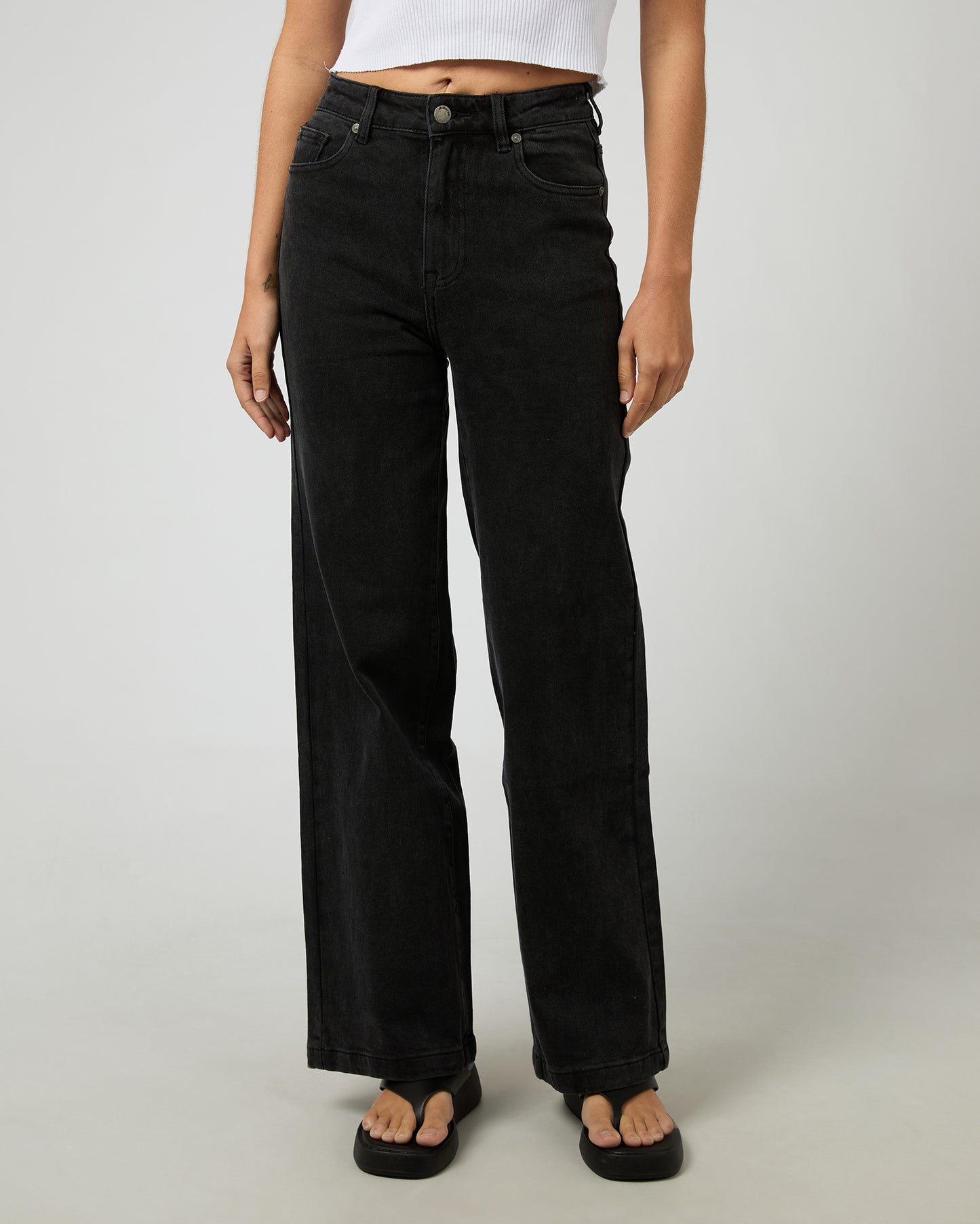 All About Eve Jacqui Wide Leg Washed - Black by Artikle Clothing