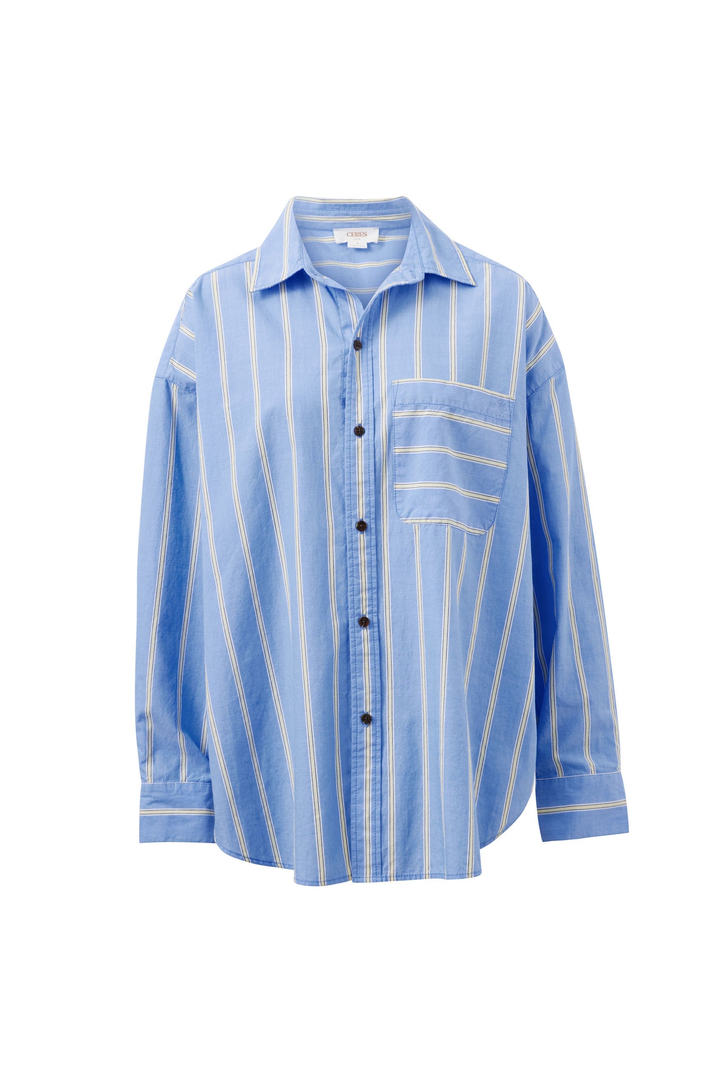 Ceres Life Peta Oversized Shirt - Bay Blue with Butter Stripe by Artikle Clothing
